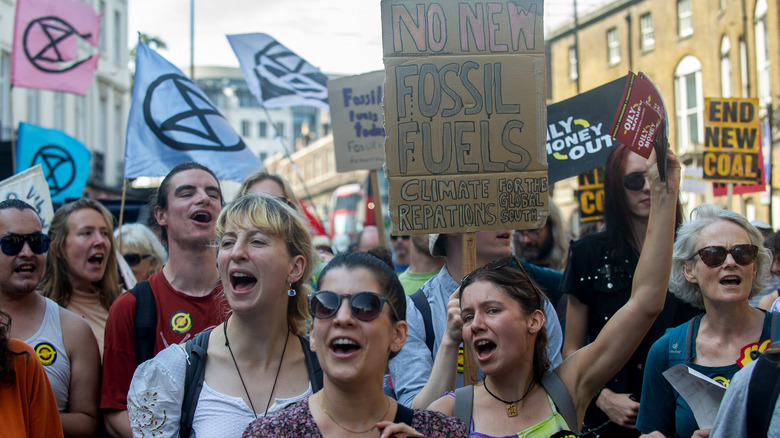 Crowd of Extinction Rebellion protesters in London