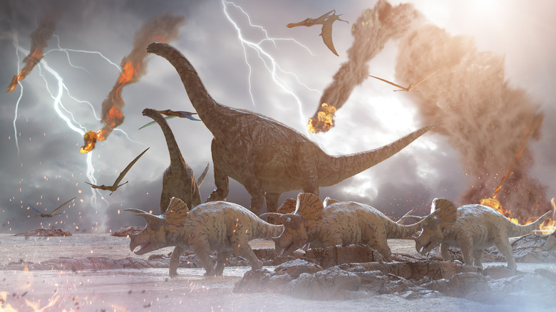 Render of dinosaurs in peril