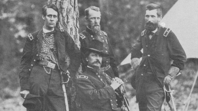 Union officers standing in field