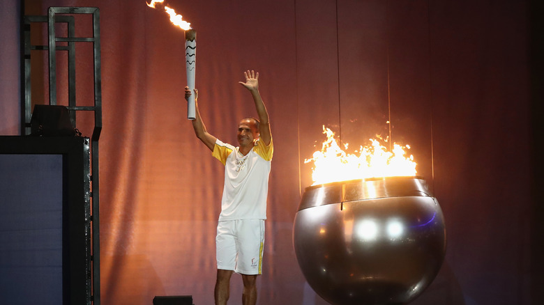 Vanderlei de Lima lights the Olympic flame, Rio 2016