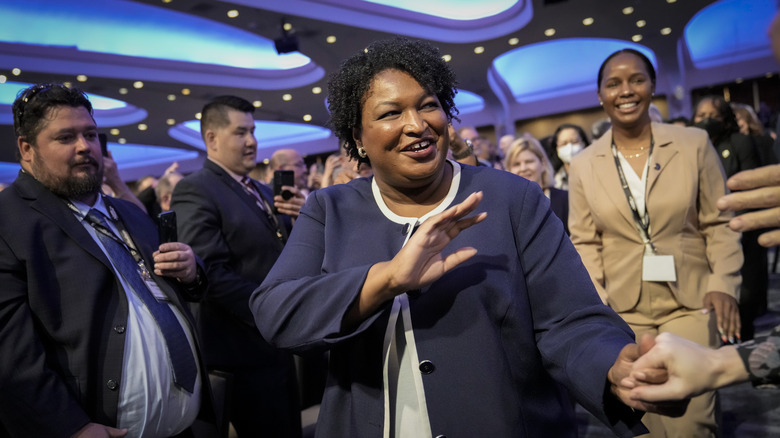 Stacey Abrams greeting constituents