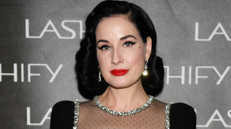dita von teese red lipstick diamonds