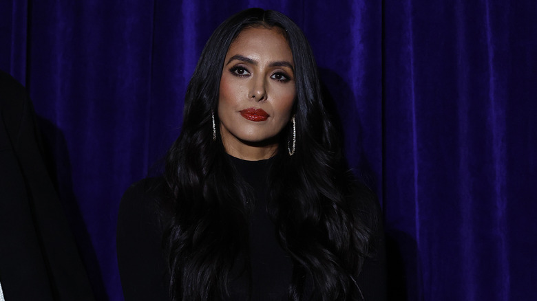 Vanessa Bryant sat on stage in dark clothes