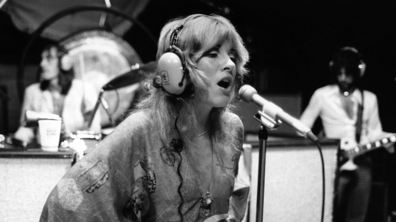 Stevie Nicks recording vocals in the studio