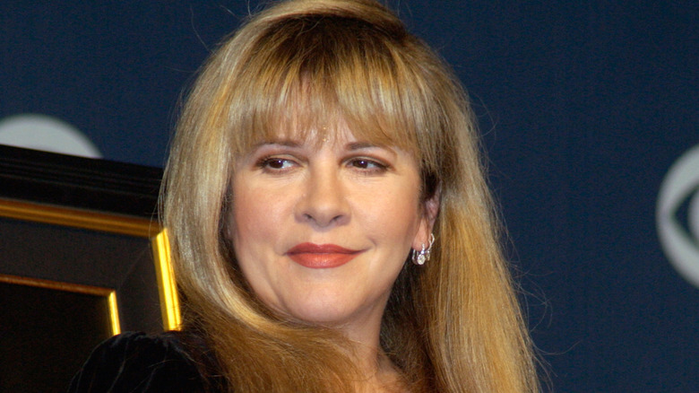 Stevie Nicks wryly smiling looking off to side