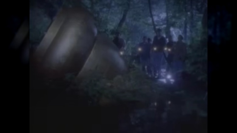 Screenshot, recreation of witnesses finding Kecksburg UFO crash, "Unsolved Mysteries"