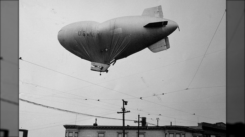 L-8 blimp floating unmanned, August 16, 1942