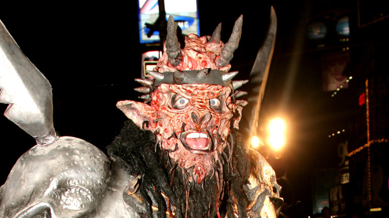member of GWAR staring at camera with open mouth