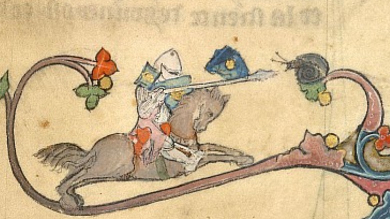 illumination of knight fighting a snail