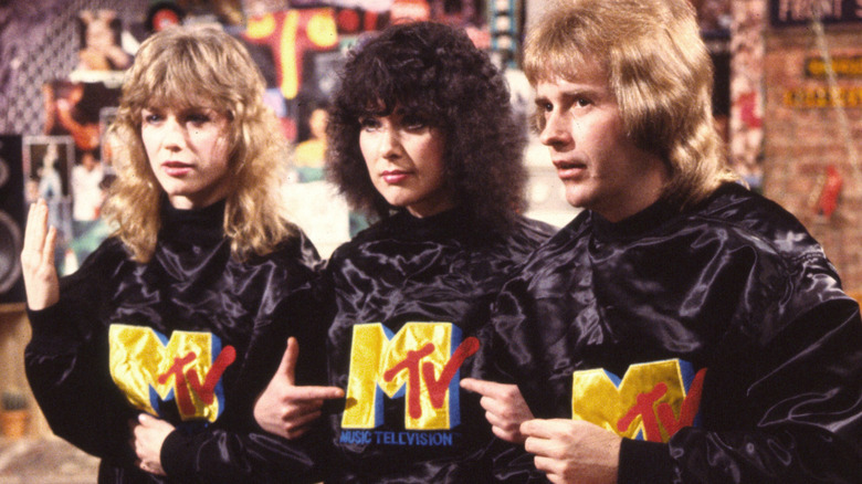 Members of Heart in MTV studios in early 1980s