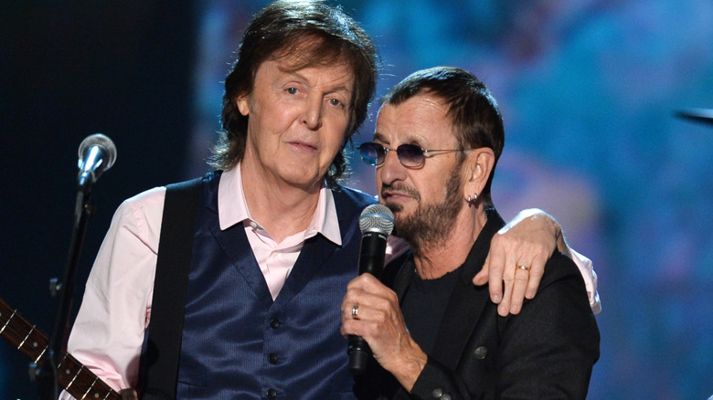 Paul McCartney and Ringo Starr performing together