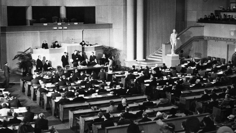 Diplomats meet to draft the Geneva Convention