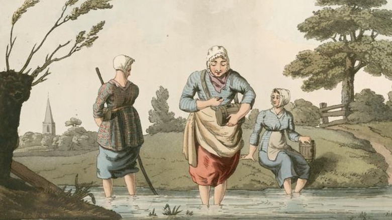 A painting of women in water attracting leeches