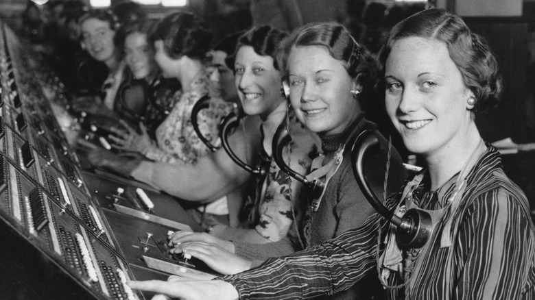 Female telephone operators at the switchboard