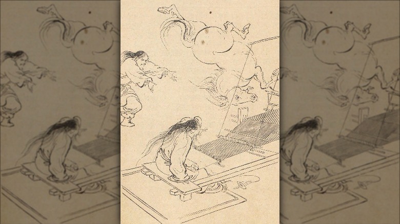 Susanoo throws a horse at Amaterasu