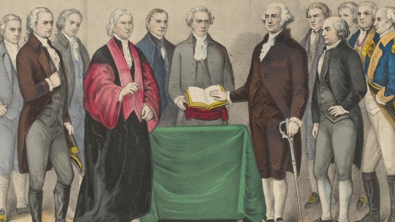 illustration George Washington's inauguration men standing