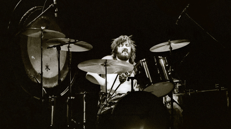 Front view John Bonham of Led Zeppelin playing live