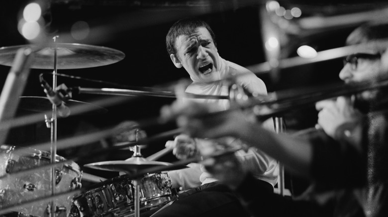 Buddy Rich playing drums while yelling
