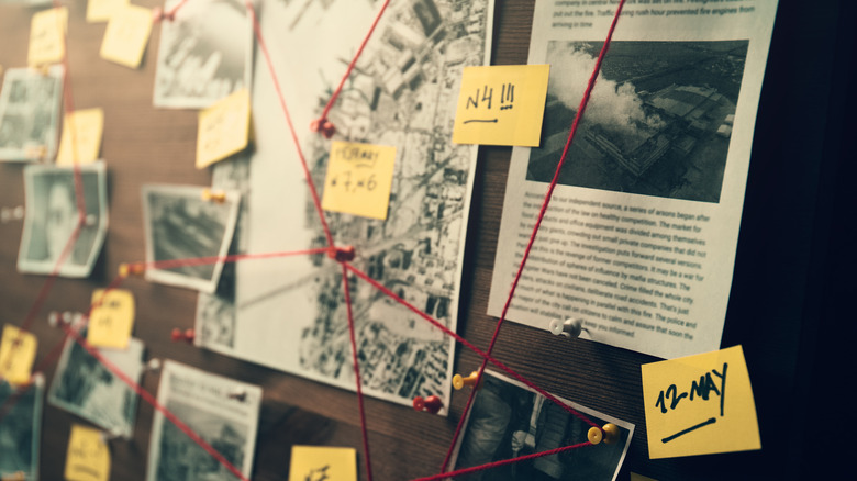 detective crime scene board with post-it notes