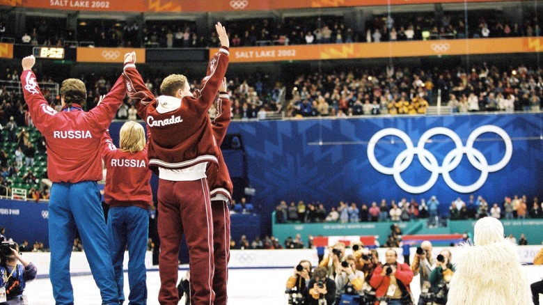 Canadian and Russian ice skaters