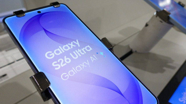 Samsung Galaxy S26 Ultra on display in phone store