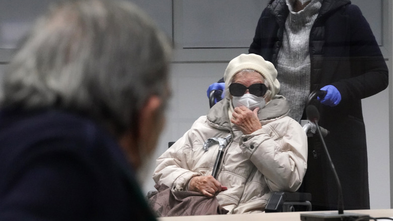 Irmgard Furchner sitting on wheelchair