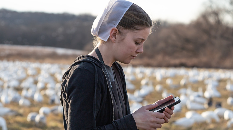 Amish girl with cell phone