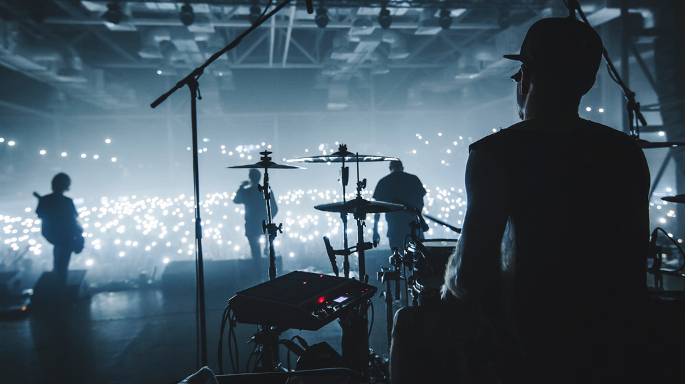 Rock band performing in concert