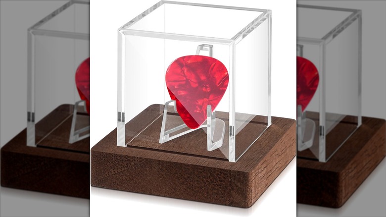 Clear plastic guitar pick holder cube