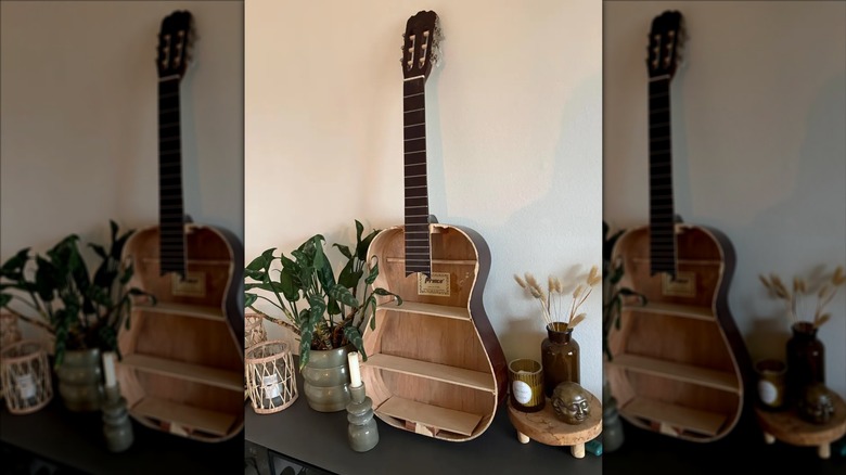 Upcycled guitar turned into set of shelves