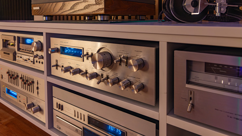 A stereo amplifier in a hi-fi stack