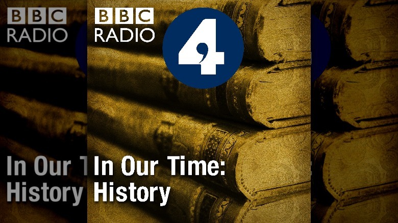 Cover Our Time History podcast with old books BBC logo