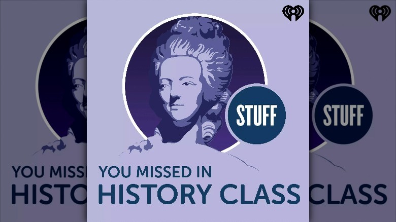 podcast logo of bust on purple background