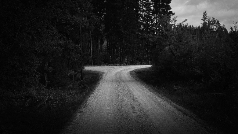 Gravel road at night