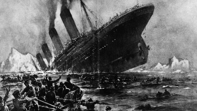 Lifeboats flee the Titanic