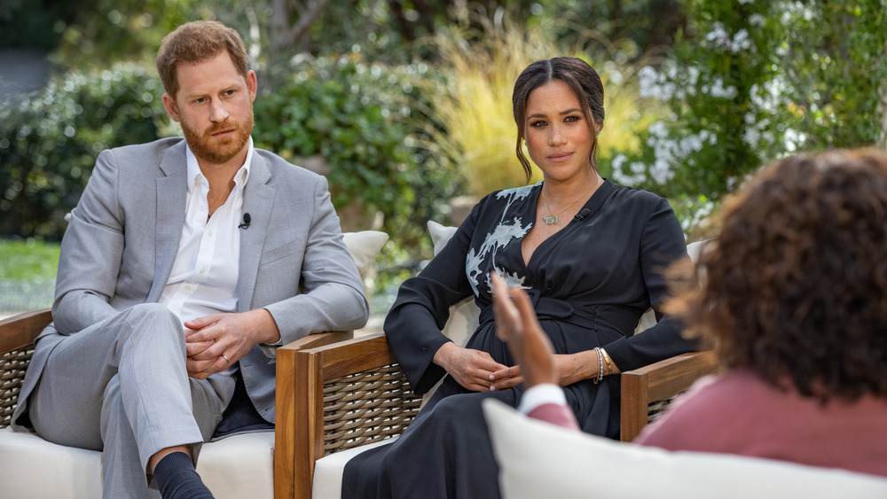 Oprah Winfrey interviewing Prince Harry and Meghan Markle
