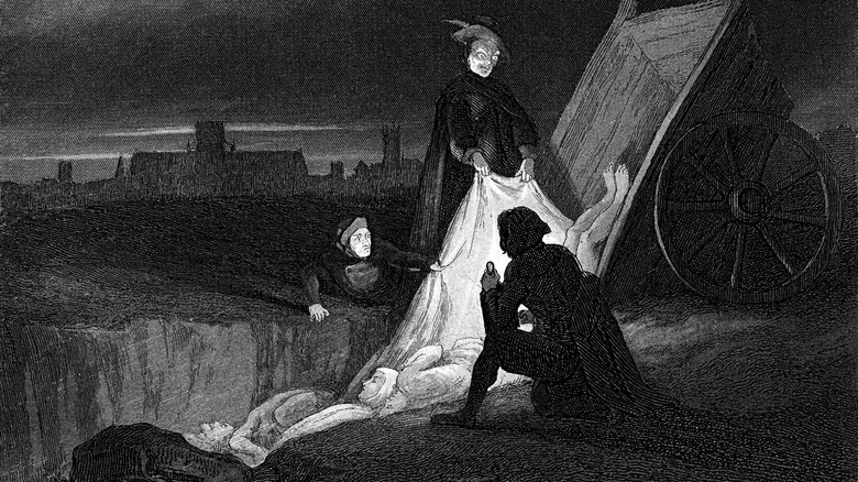 illustration bodies dumped mass grave