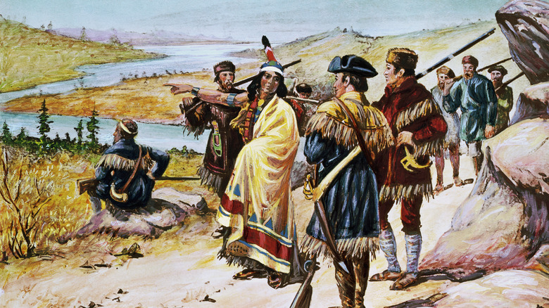 Illustration of Sacagawea guiding the Lewis and Clark expedition