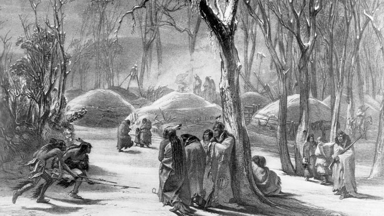 illustration of Hidatsa village in North Dakota