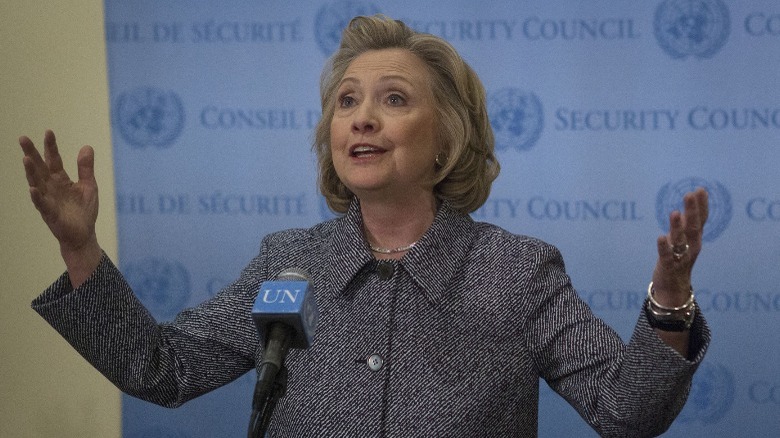 Hillary Clinton waving arms