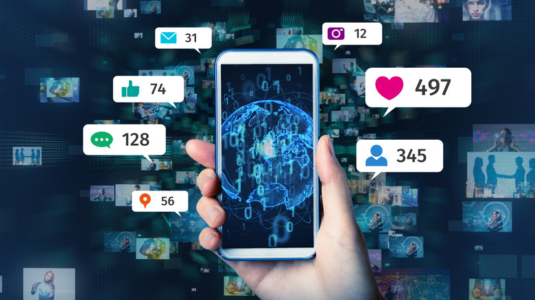 cell phone with social media reactions