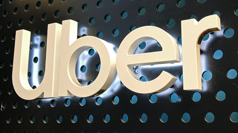 Uber logo on a lounge wall