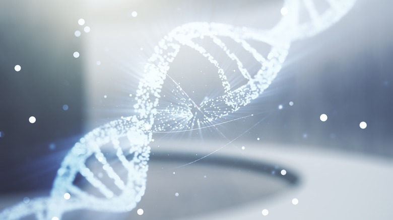 DNA helix being rendered digitally on blurry background