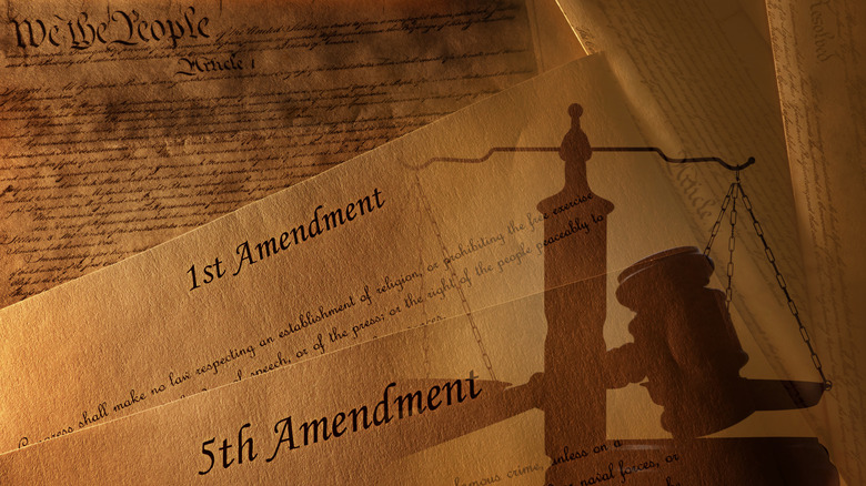 parchment, Constitution preamble 1st and 5th amendments gavel