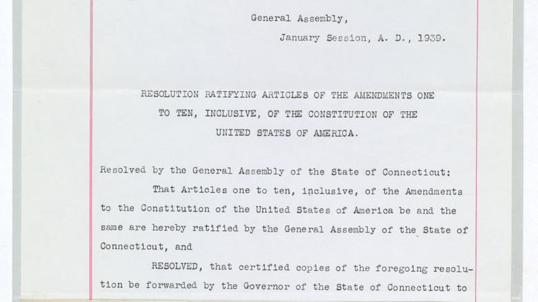 Connecticut General Assembly ratification bill of rights 1939