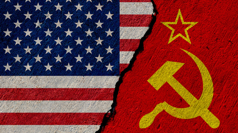 Cold war us and ussr flags