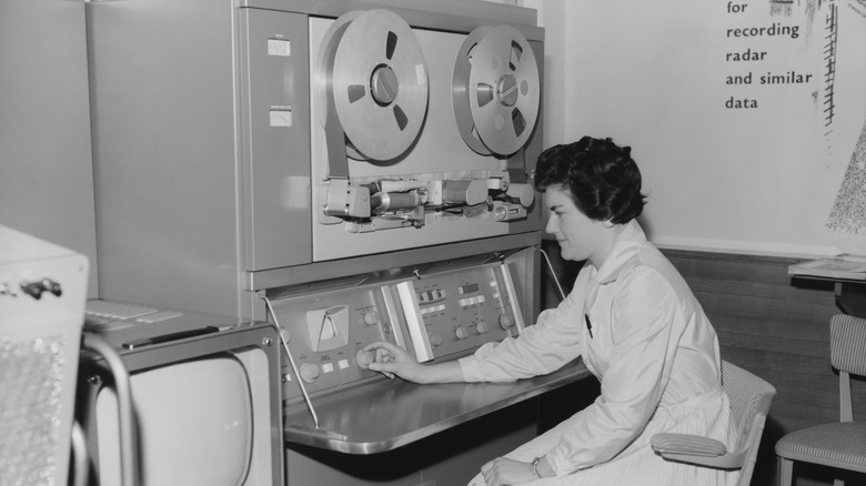Woman using Ampex VTR