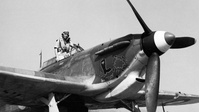 RAF WWII fighter plane pilot standing