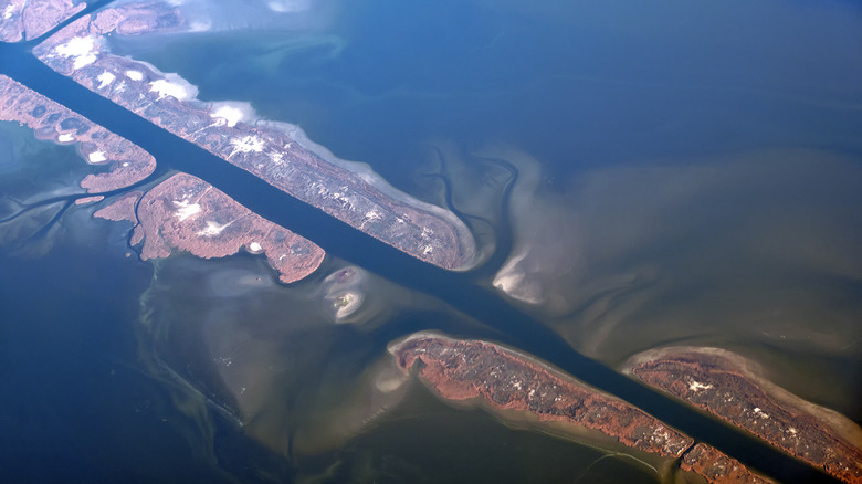 The Volga River enters Caspian Sea 