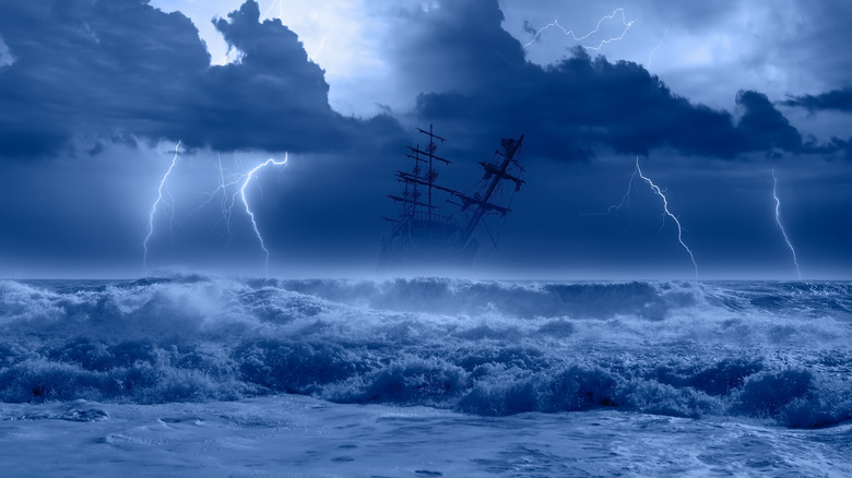ship in a storm at sea